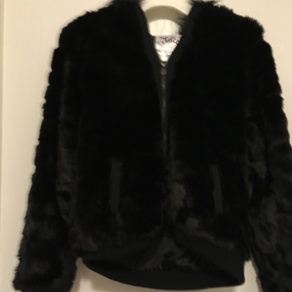 Justice faux fur coat with hood